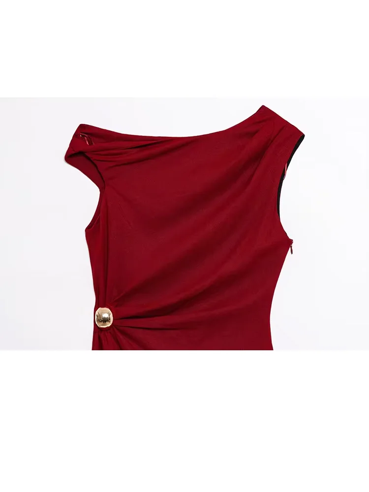 HH المرأة الصيف موضة الجولة الرقبة بلا أكمام خط المخلوطة فستان ميدي أنثى مثير أنيقة سليم مطوي هيم شق فستان طويل