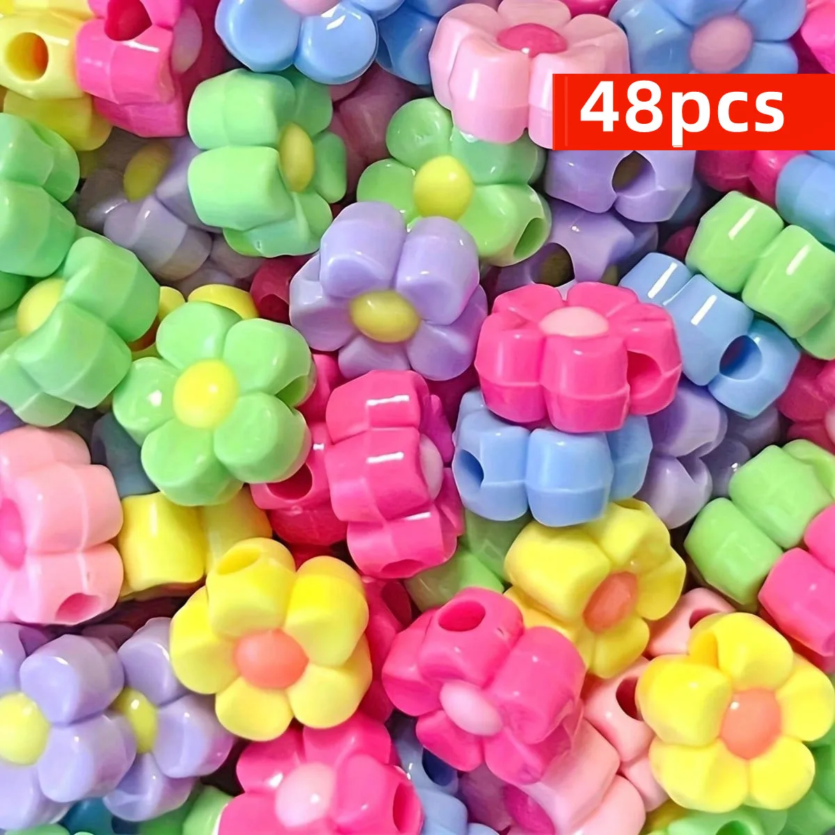 12 mm, 48 Stück, rosa, rosafarben, Blumen-Acrylperlen, gemischte Farben für die Schmuckherstellung, DIY-Paar-Armband, Halskette, Kunsthandwerk – Detail 3