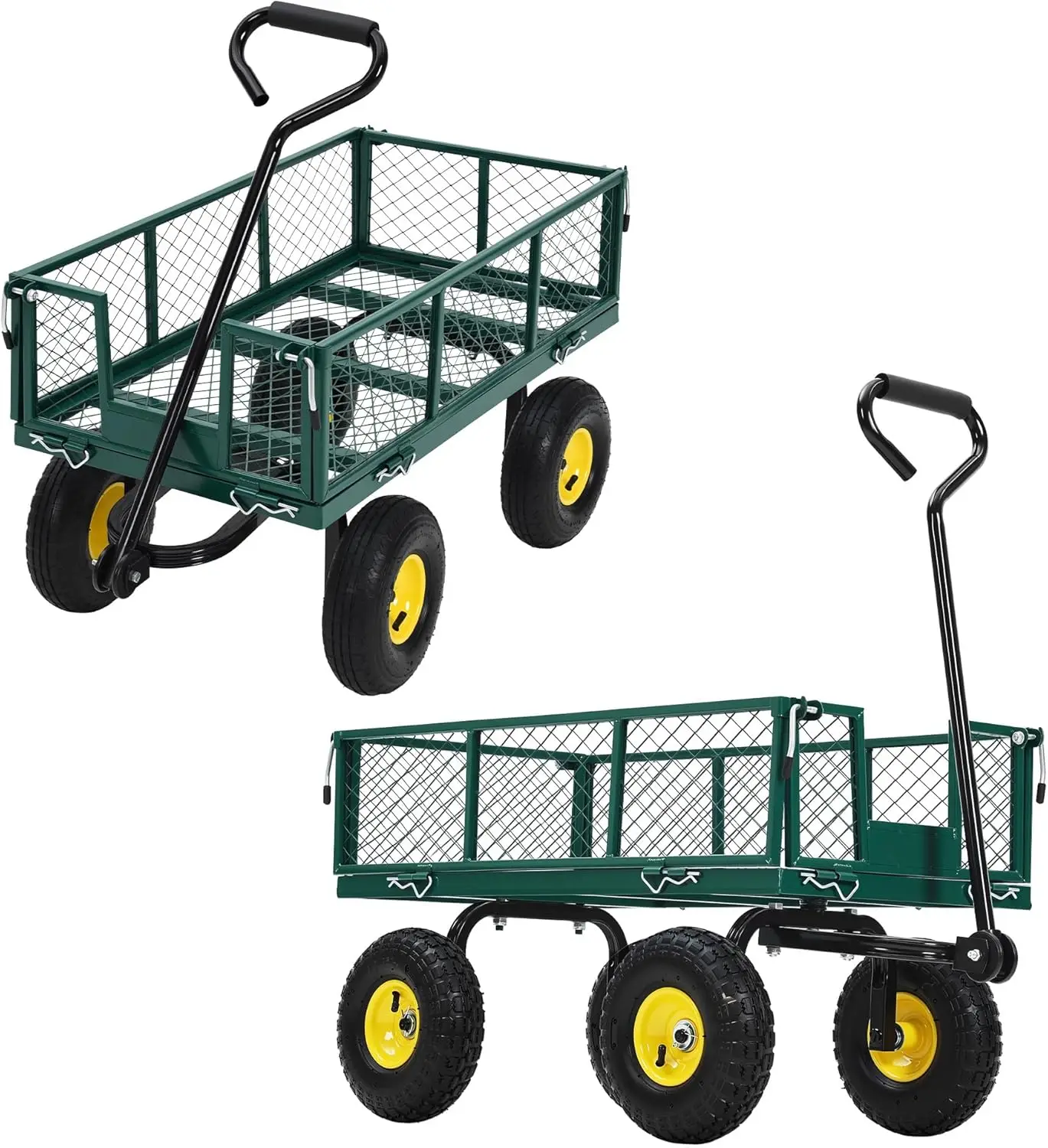 

Steel Garden Cart, 900 LBS Heavy Duty Metal Garden Wagon with 10 in Wheels, Metal Push Wagon with 180° Rotating Handle and Remov