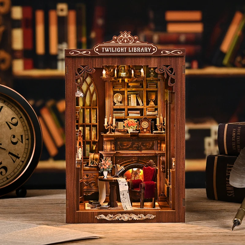 DIY Book Nook Kit Figurines Miniature Booknook Wooden Doll House 3D Puzzle Bookshelf  Dollhouses Toy For Birthday Christmas Gift