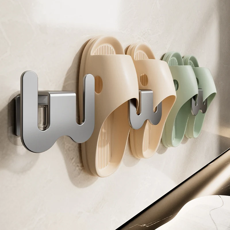 1Pcs No Punching Bedroom Neat Storage Shoe Drying Slippers Rack Bathroom Rack Slipper Hook Toilet Drainage Rack Wall Mounted