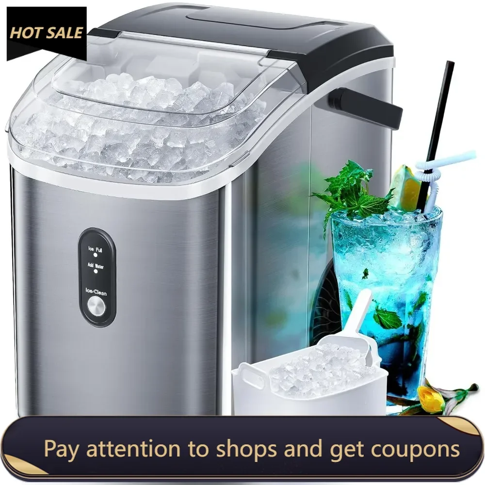 Nugget Countertop Ice Maker with Soft Chewable Ice, 34Lbs/24H, Pebble Portable Ice Machine with Ice Scoop, Self-Cleaning