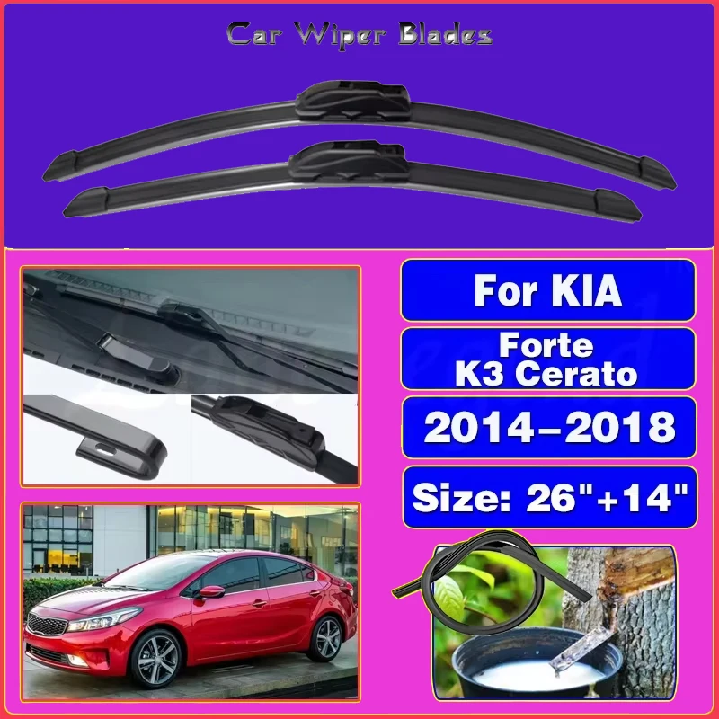 

Car Wiper For KIA Forte K3 Cerato 2014-2018 Front Wiper Blades Soft Rubber Windscreen Wipers Auto Windshield 26" 14"