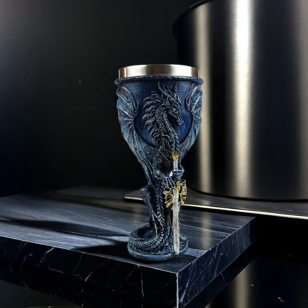 Medieval Dragon Wine Glass Sword Resin Stainless Steel Goblet Chalice Cocktail Glasses Whiskey Cup Champagne Cups Bar Drinkware