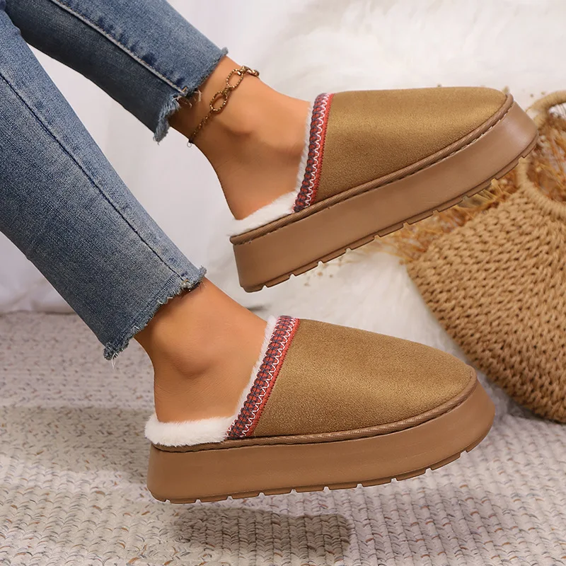 

Winter Warm Slipper Women Fuzzy Fur Plush Indoor Lazy Female Thermal House Home Shoe Men Furry Flat Flip Flop Platform Fluffy