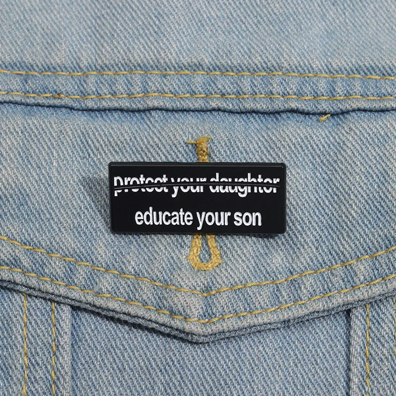 Simple geometric black square brooches English letter series alloy badges backpack clothes pins accessories and gifts