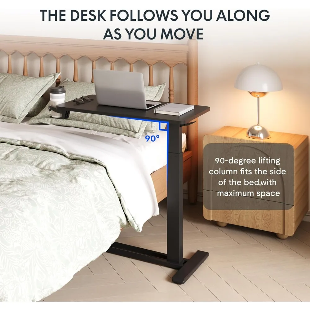 Adjustable C Table with Wheels, Mobile Snack Side End Table Sofa Couch Bedside Table Laptop Rolling Cart TV Tray Night