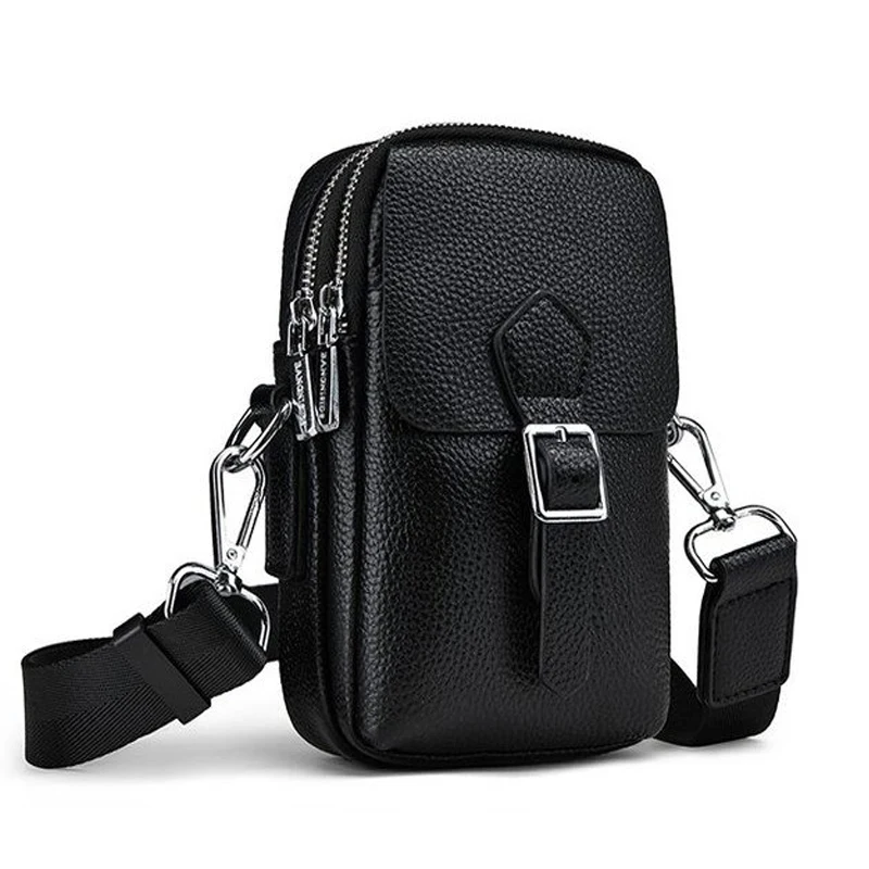 Mobile phone bag Multiple Pockets Men's Mini cowhide Crossbody Waist Bag Genuine Leather Multifunctional Vintage Shoulder Bags
