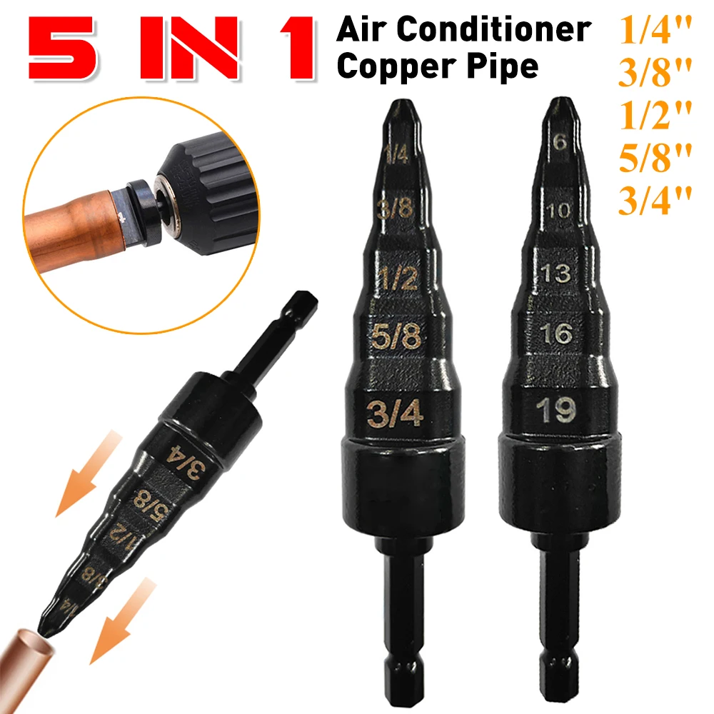 5 In 1 Tube Expander Swaging Drill Bit Set Air Conditioner Copper Pipe Expander Electric Drill Bit Flaring Tools HVAC Repair