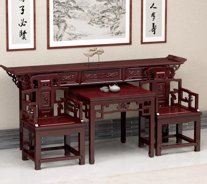 A  six-piece solid wood eight immortals table four-piece living room hall house god position