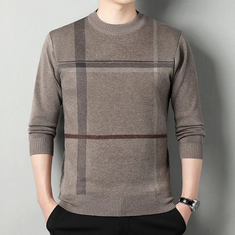 Middle Aged Men Dad Style Sweater Crew Neck Pullover Long Sleeve Knitted Shirt Autumn Winter Thickened Warm Base Layer Top