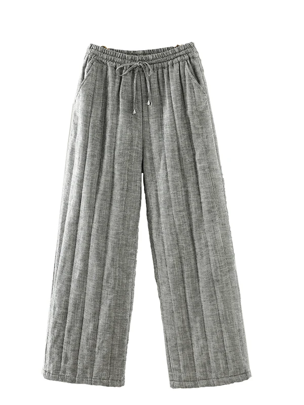 Zimowe, modne, ocieplane lniane spodnie z prostymi nogawkami, sznurkiem, codzienne, dla kobiet plus size, ciepłe i wygodne.