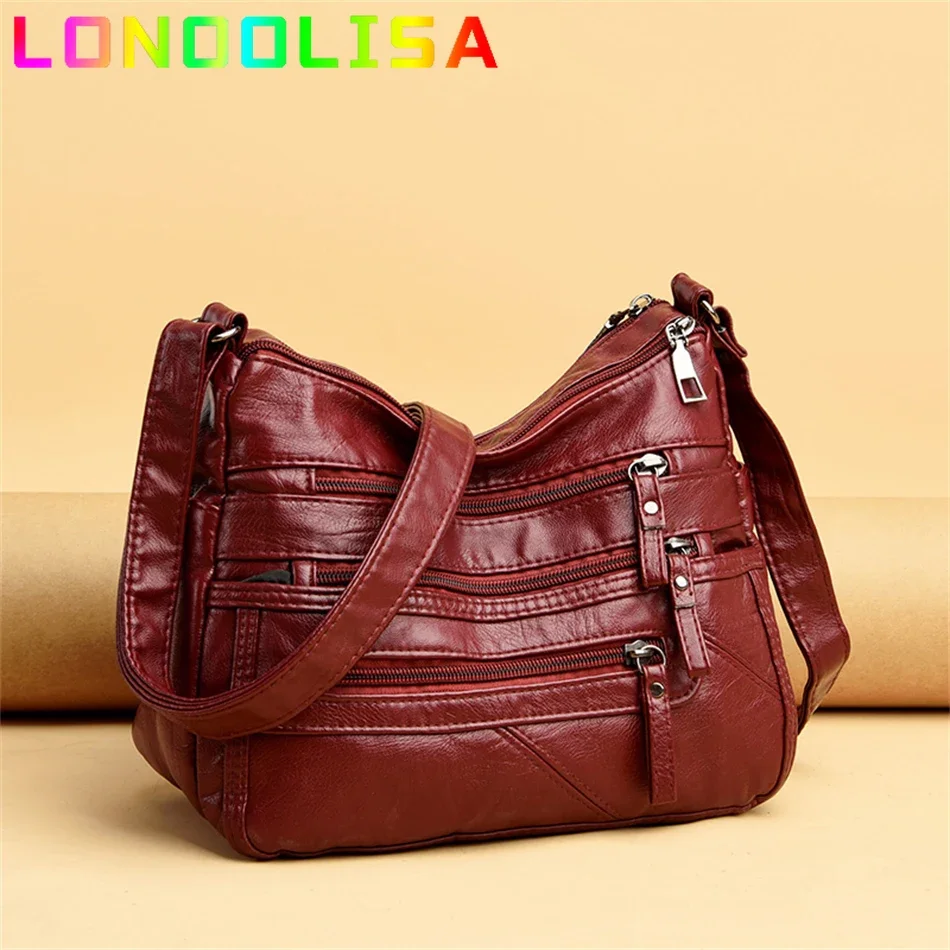 2024 Women\'s Soft Leather Shoulder Bags Multi-Layer Pockets Messenger Crossbody Bag Luxury Designer Female Handbags and Purses