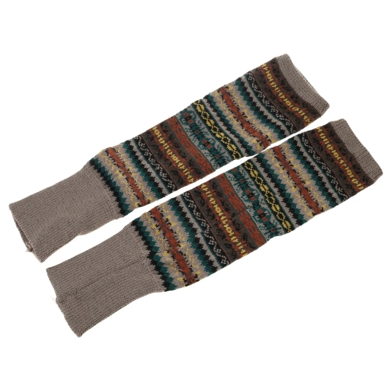 Women Bohemian Knit Over Knee Leg Warmers Multicolored Striped Boot Cuffs Socks