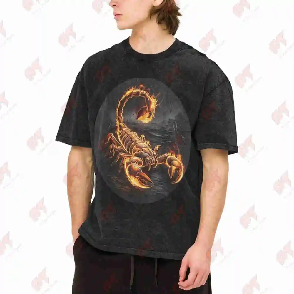 Scorpion Arachnid Fiery Scorpio Vintage Washed Tee Pure Cotton T-Shirt