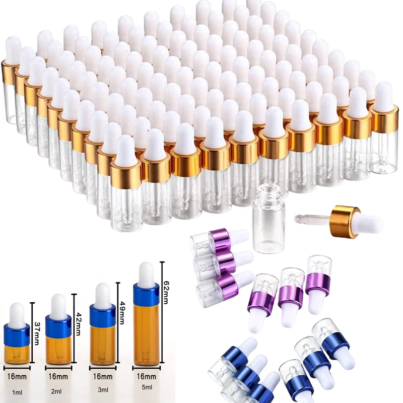 

100Pcs Empty 1ml-5ml Glass Essential Oils Dropper Bottles Mini Cosmetic Sample Dropper vials For Perfume Lotion Aromatherapy