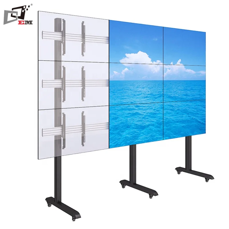 Image 3: Support mobile pour mur vidéo de 32 à 65 pouces, support TV 3x3 pour salle de réunion, support d'affichage multi-écrans professionnel sur roulettes