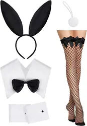 PESENAR Bunny ears bunny bow tie costume cuffs tail black fishnet socks suit girl Easter cosplay party supply accessories