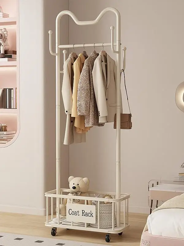 エレガントなポータブルフロア衣類乾燥ラックシンプルな屋内衣類ハンガースタンド北欧スタイルの炭素鋼コートフック寝室用