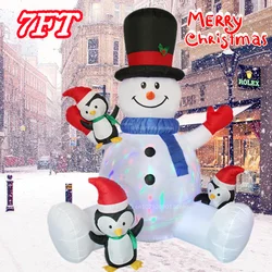 2.1M/7FT Christmas Inflatables Sitting Snowman Penguin Outdoor Model with LED Lights Indoor Outdoor Carnival Xmas Decorations