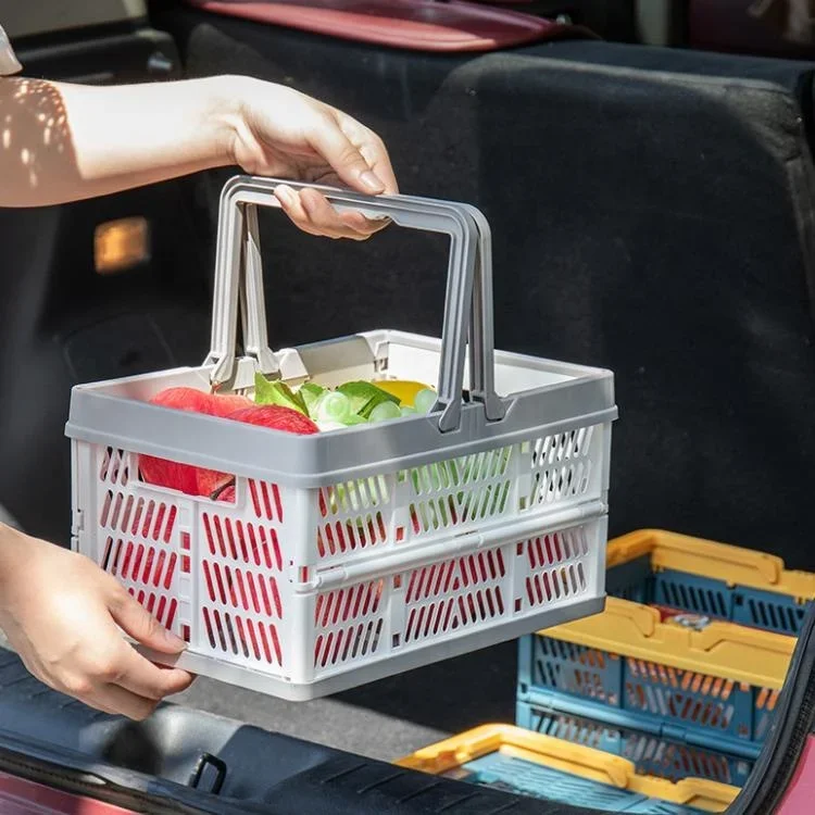 Grosir keranjang plastik lipat penyimpanan belanja Supermarket