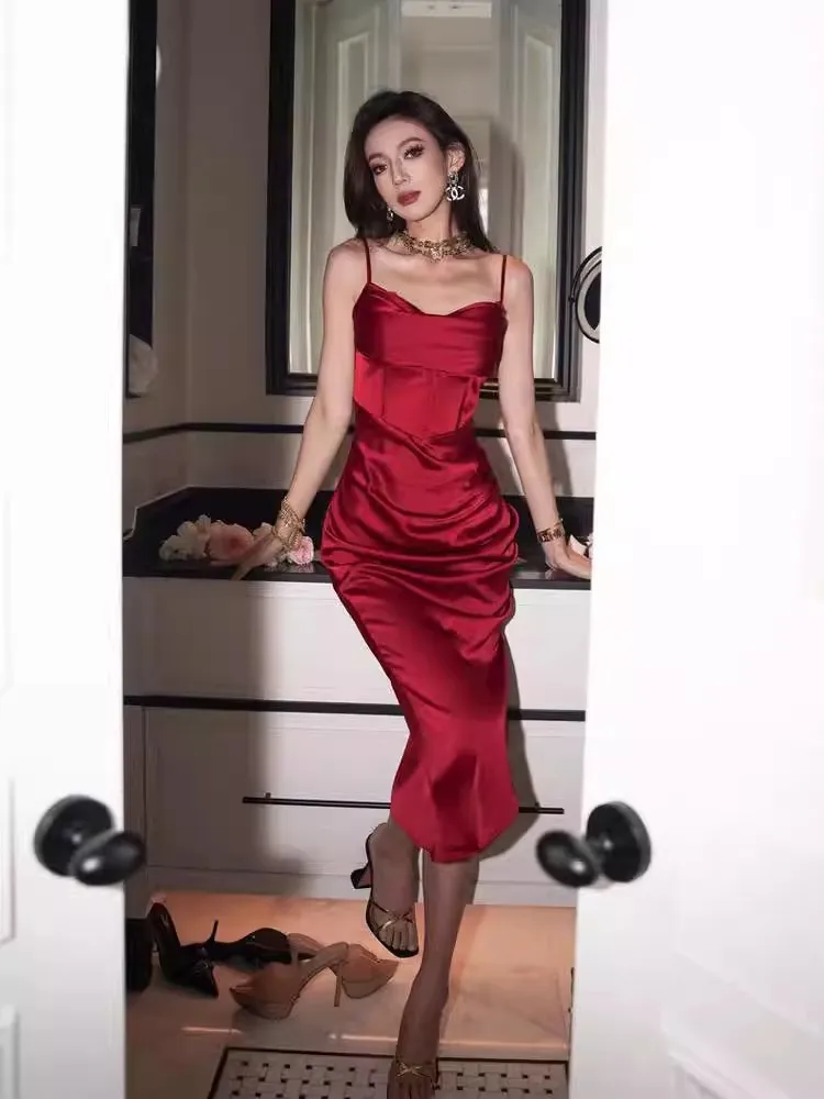 Ele White Silk Satin Dr Luxury Sensation Strapl Draped Ne Beautiful Ladylike فستان طويل صيفي شعور رائع عالي... #4