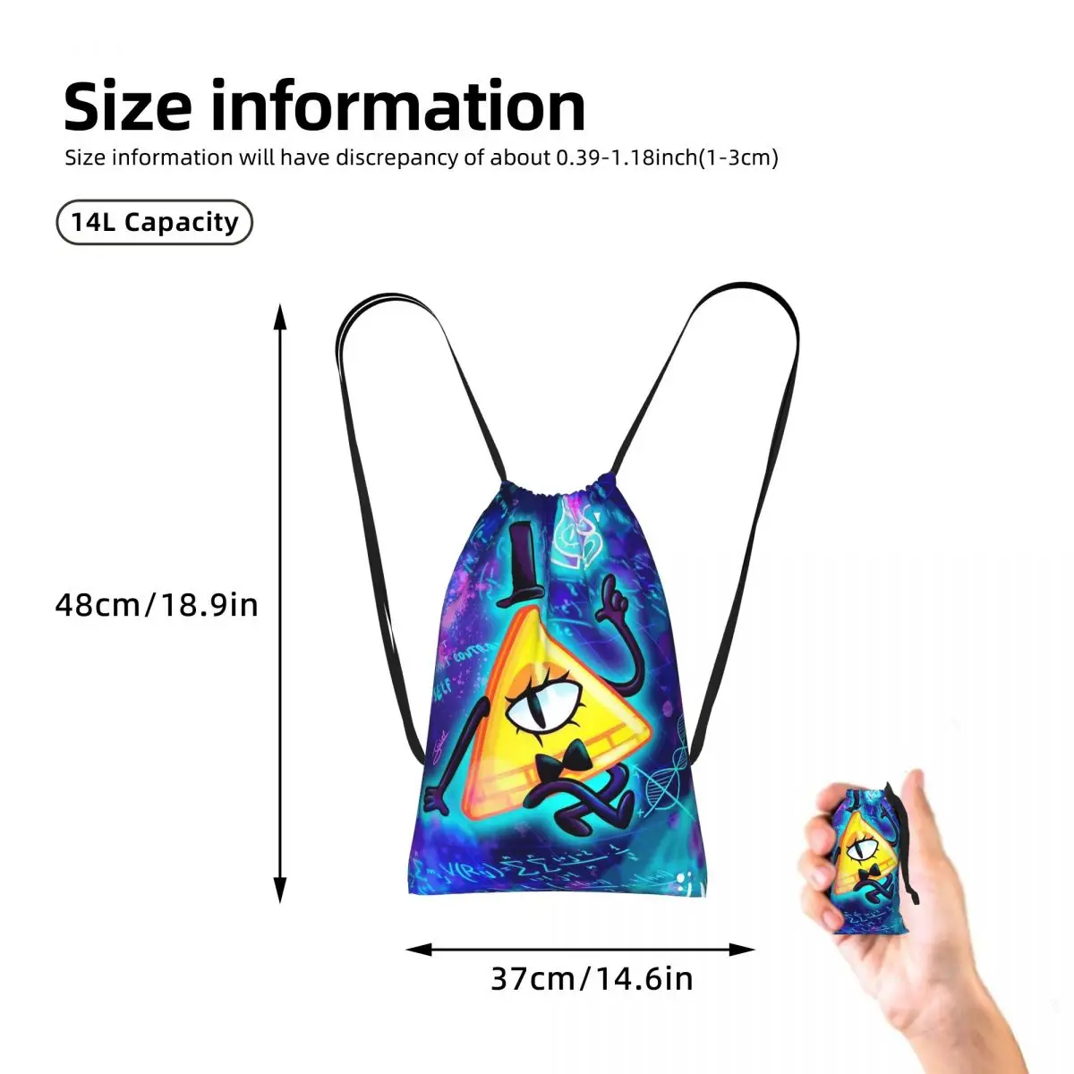 Bill Cipher Gravitys Falls Drawstring Backpack Sports Gym Bag Lightweight Foldable Storage Drawstring Bag for Men Women