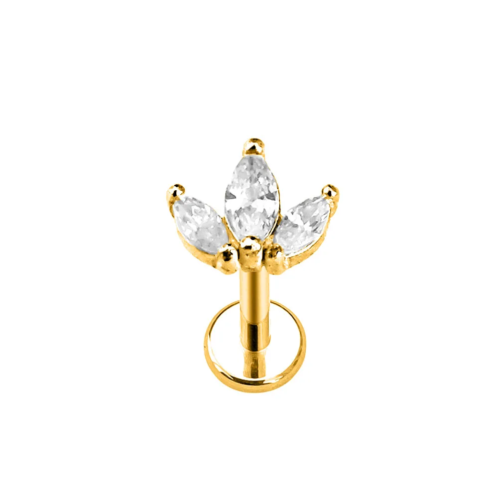 Flower Leaf Branch Petals Internal Thread Labret Piercing CZ Daith Conch Tragus Earring Lip Monroe Medusa Jewelry 16G