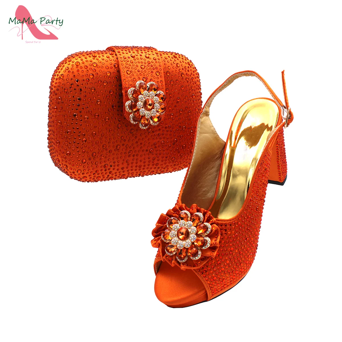 Buckle Strap Sandals Nigerian Women Shoes and Bag Set in Yellow Color with Shinning Crystal Italian Lady Shoes and Bag for Party