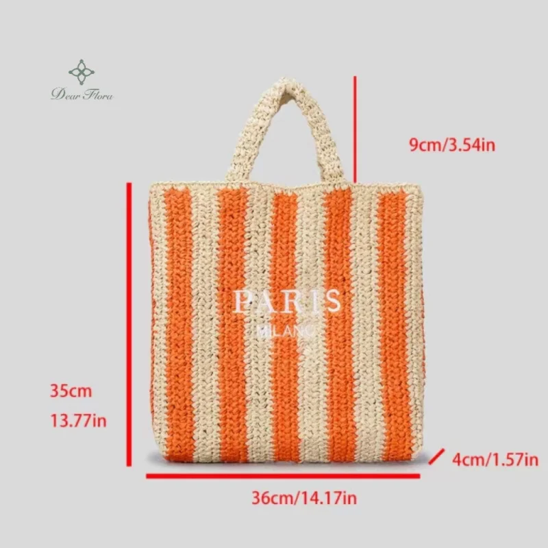 Women Colorful Stripes Fashion Straw Knitting Tote Bag Handwoven Summer Beach Travel Shoulder Bag Casual Bali Big Handbag Purses