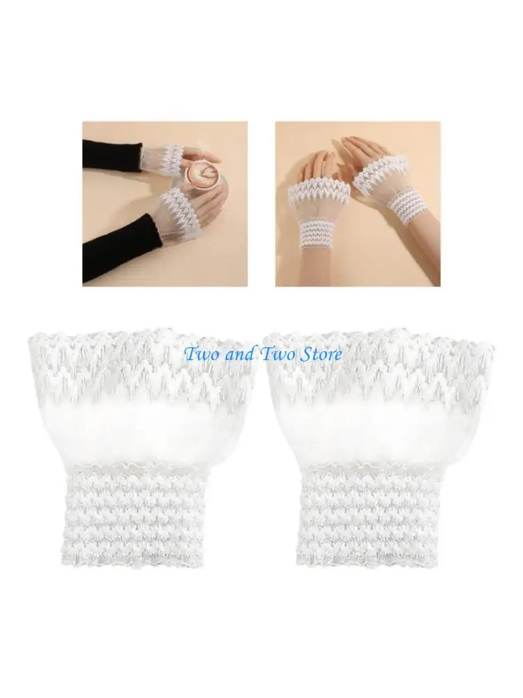 

HX6F Nails Photography Wrist Cuffs Lightweight Sheer Fabric With Elegant Lace