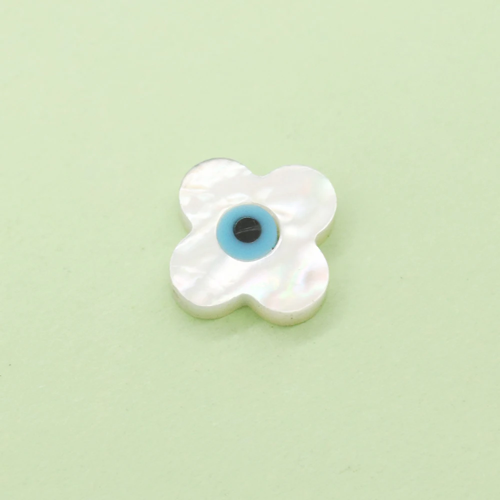 3pcs Evil Eye Natural White Shell Four Petaled Flower Bohemian Beads 10mm Used for DIY Jewelry Making Handmade Accessories