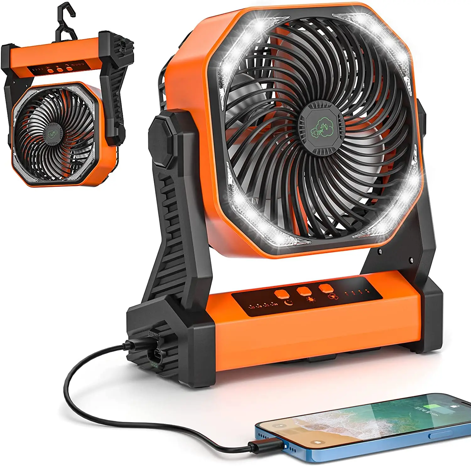 Wiederaufladbarer kabelloser Tischventilator, 20.000 mAh, Campingventilator, Luftzirkulatoren, tragbarer elektrischer Ventilator mit Hakenlicht, Ventilador de Torre