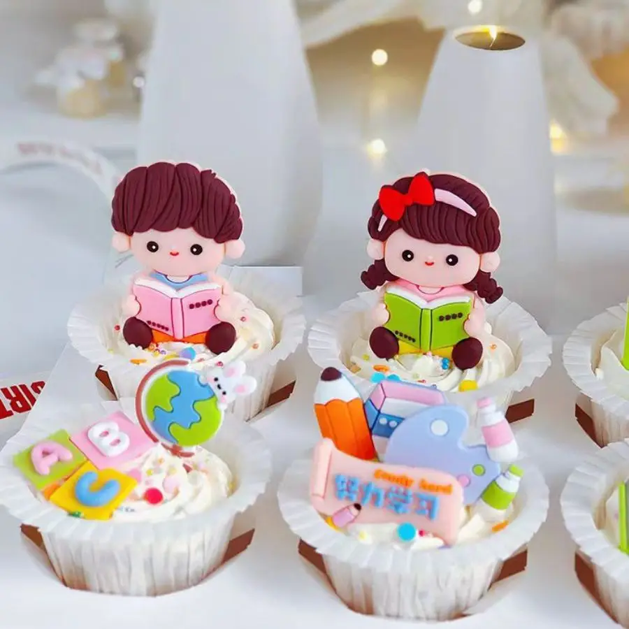 Leer adornos de decoración de pasteles para niños y niñas, trabajo difícil de aprender, temporada de graduación, complemento para hornear fiesta de cumpleaños para niños