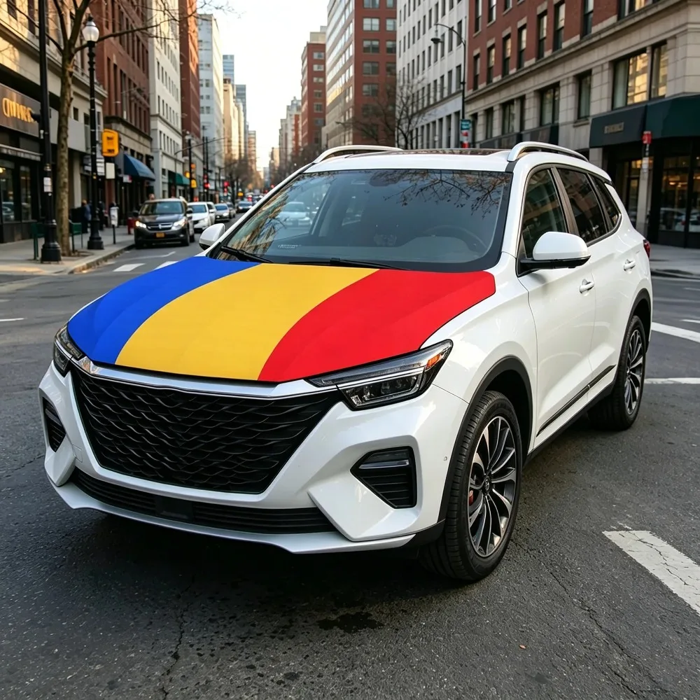 115x155cm 3.8x4.9ft Romania National Emblem Flag Car Engine Hood Cover National Flag Fabrics For Pickup Truck SUV For Decoration