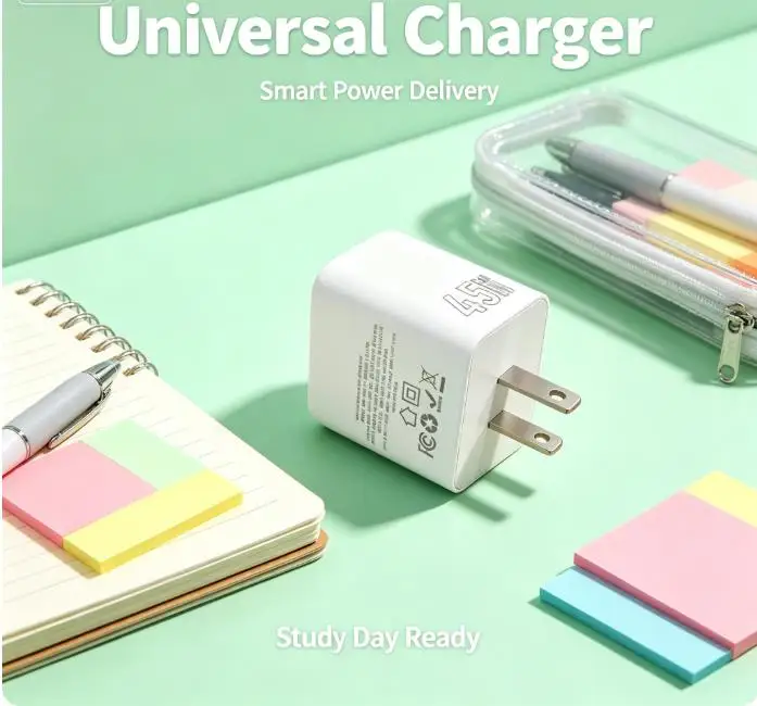 45W GaN USB‑C PD Power Adapter US Plug Compact Wall Charger Fast Charging For iPhone Samsung And Other USB‑C Devices