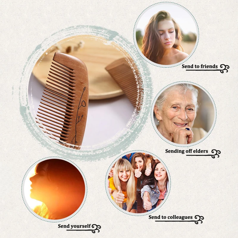 

New Anti-Static Handcrafted Natural Peach Wood Hair Comb Head Massage Sandalwood Comb Hair Care DIY Styling Tool