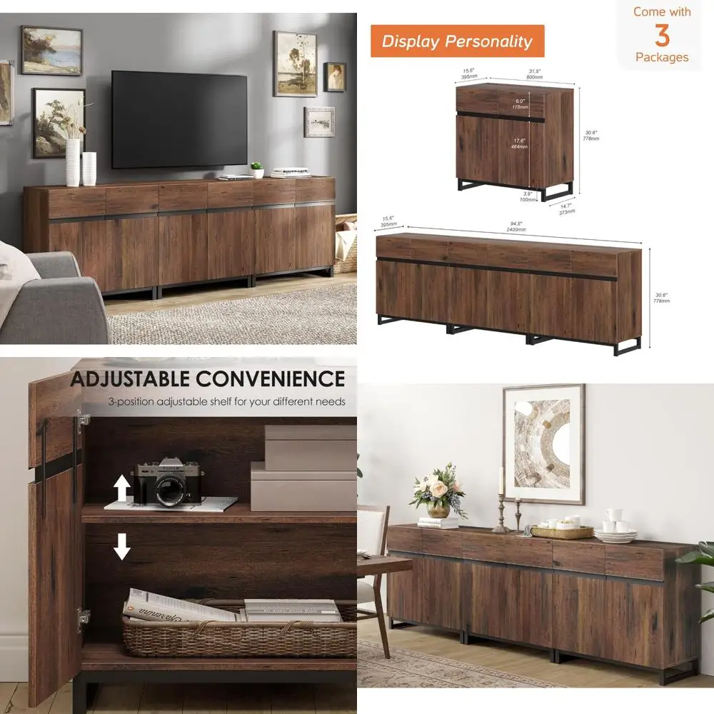 

Modern TV Stand for 100 Inch TVs: 3-in-1 Entertainment Center Console with Adjustable Shelves and Metal Base for Living Room