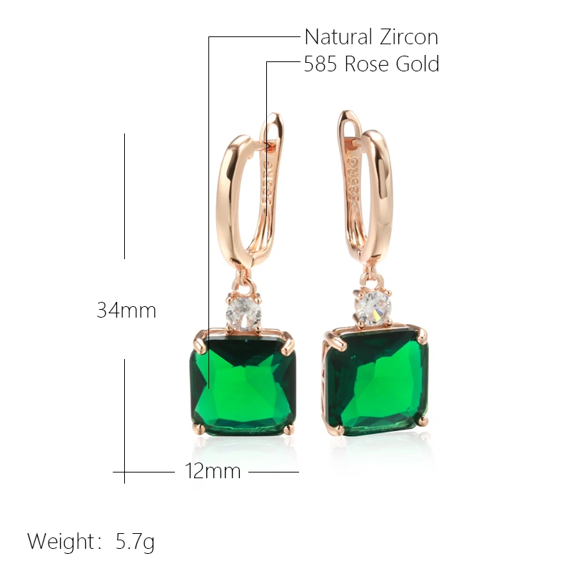 Kinel New Square Dark Blue Long Dangle Earrings for Women 585 Rose Gold Color Natural Zircon Wedding Earrings Daily Jewelry