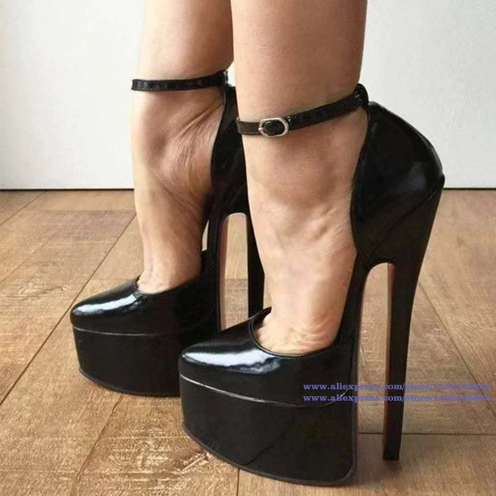

Platform Ankle Buckle Strap Sandals Black Patent Leather High Heels Pumps Elegant Dress Party Shoes Sandalias De Mujer Verano