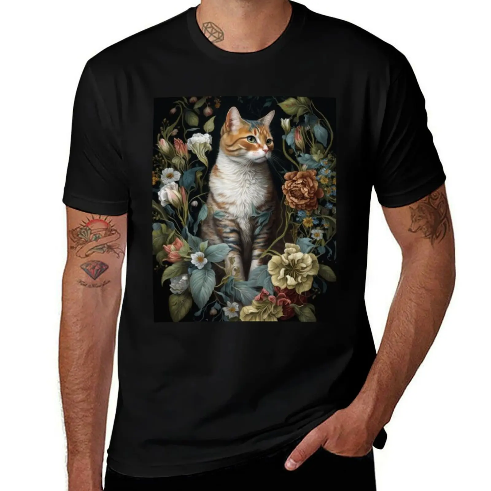

Calico Cat with Flowers T-Shirt hippie clothes anime figures shirts graphic men t shirt