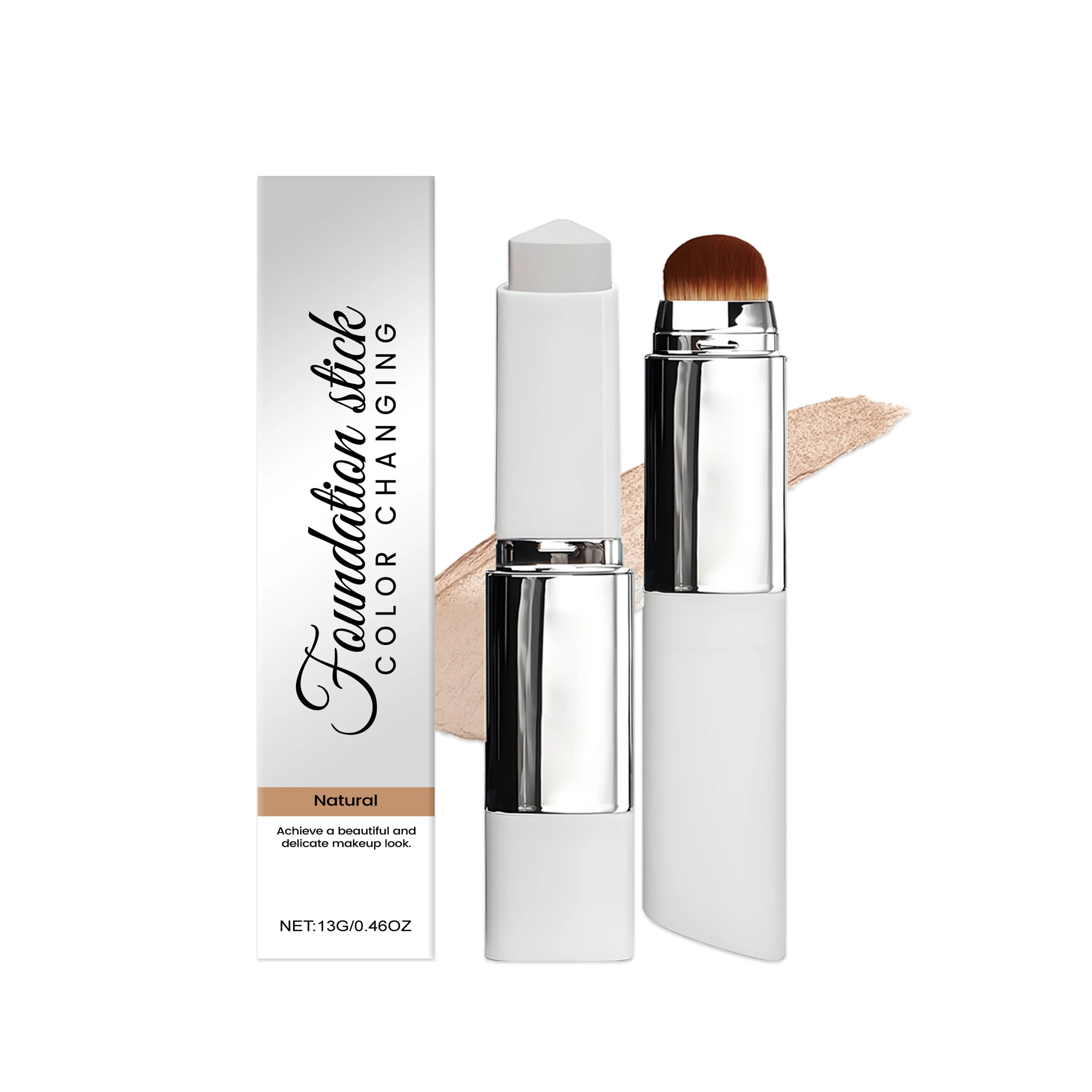 Color Changing Foundation Stick Waterproof Oil Control Even Skin Tone High Coverage Makeup Base Creamy Foundation with a Brush