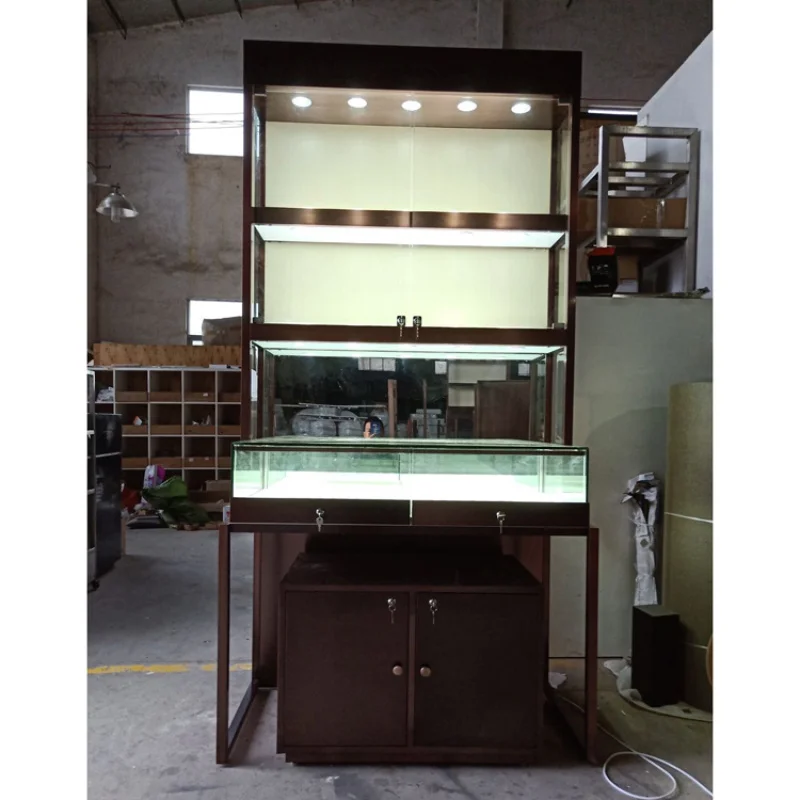 Customized-Luxury glass and wood jewelry display cabinet display showcase jewellery shop interior design