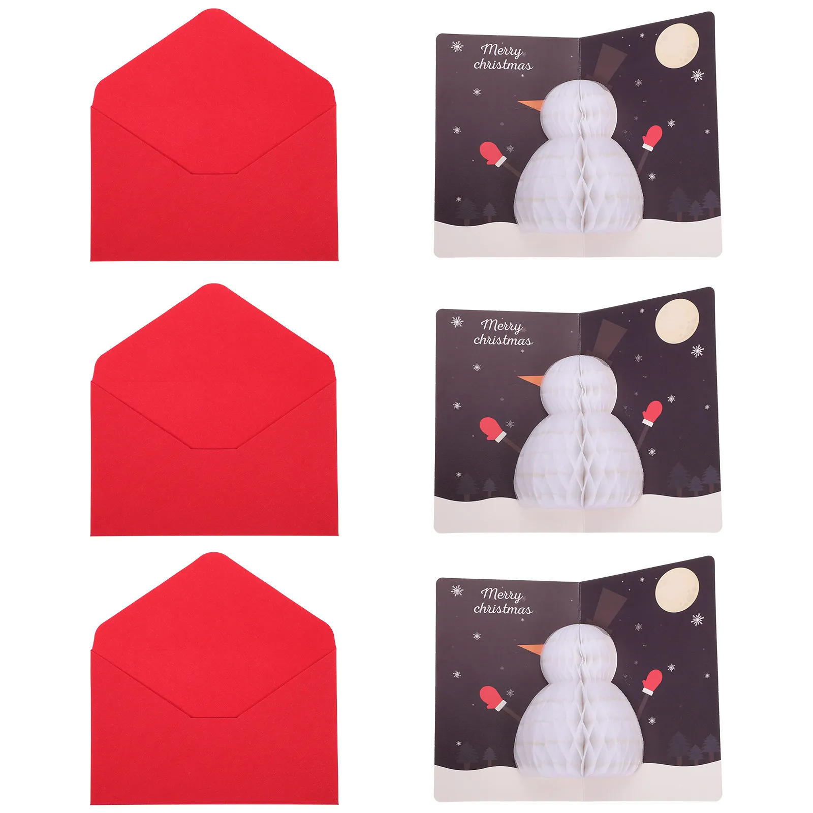 3Pcs Christmas 3D Cards Honeycomb Greeting Card Set for Xmas Blessing Message Lover Friends Colleagues Gift Option