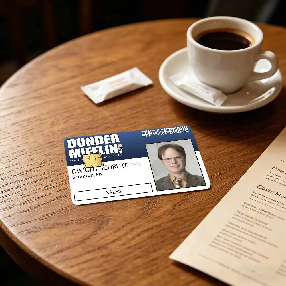 Funny D-Dwight Schrute ID Bank  Cartoon Credit Card Skin Stickers For Bank Card Bus Metro Card Sticker Waterproof Women Gift