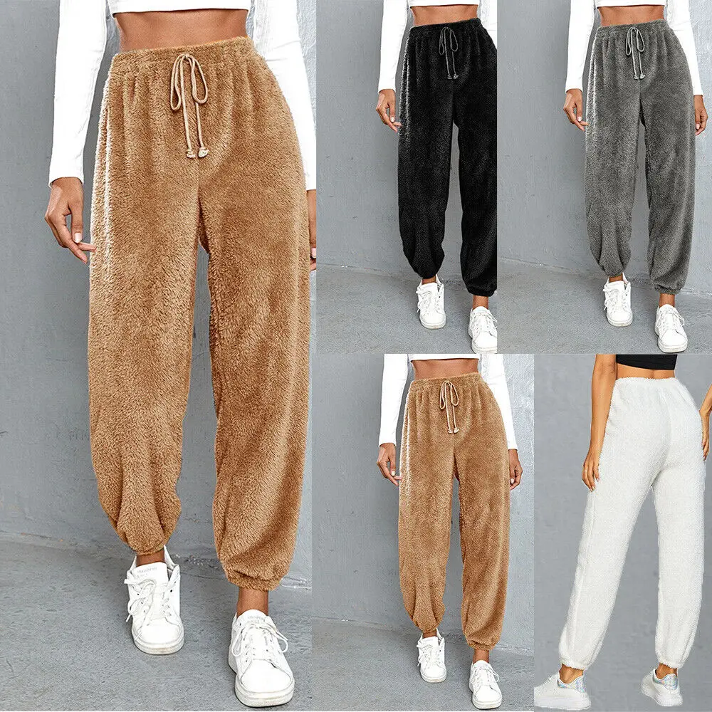 Women Keep Warm Thick Corduroy Trousers Wide Leg Loose Sweatpants Winter Straight Pants Solid Plush High Waist Casual Trousers