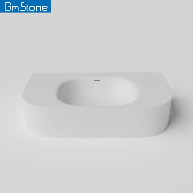 Picture 4: Modern Single-hole Faucet Mount Wall-Hung Rectangular Bathroom Wash Basin Solid Surface Stone Eco-Friendly Easy Clean 1 Sink