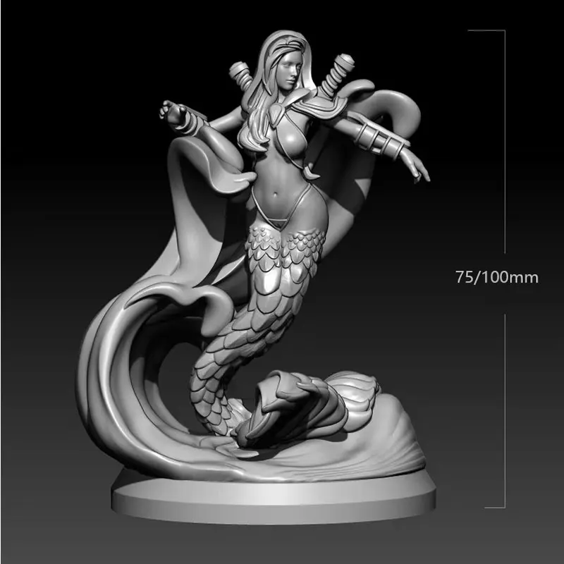 1/24 75mm 1/18 100mm Resin Model Kits Mermaid Fish Girl Figurine Unpainted Sculpture 1/24 7.5cm figure RW-695