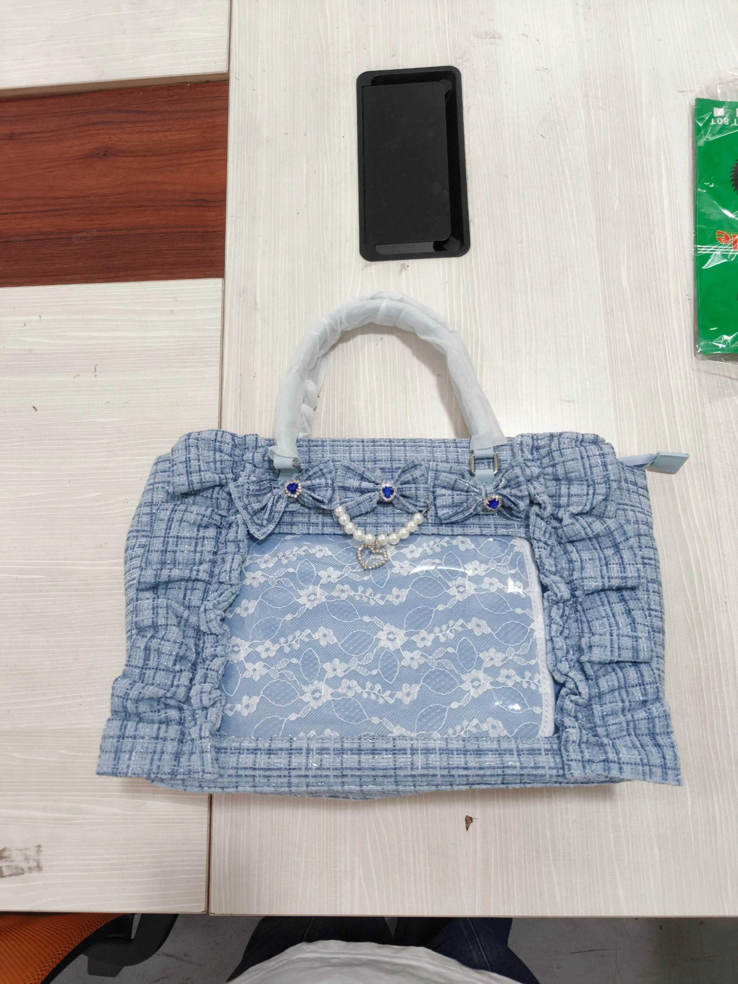 Y2k Ita-Tasche für Mädchen mit großem Fassungsvermögen, Rüschen-Schleifen-Dekor, Preppy-Style-Handtasche, JK-Uniform-Tasche, japanische transparente Tasche mit Taschen – Detail 4