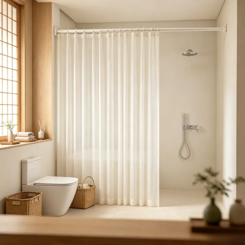 Concealed Foldable Shower Curtain, Waterproof Bathroom Divider Screen with Rod, Retractable Wet-dry Separation Panel for Tub.